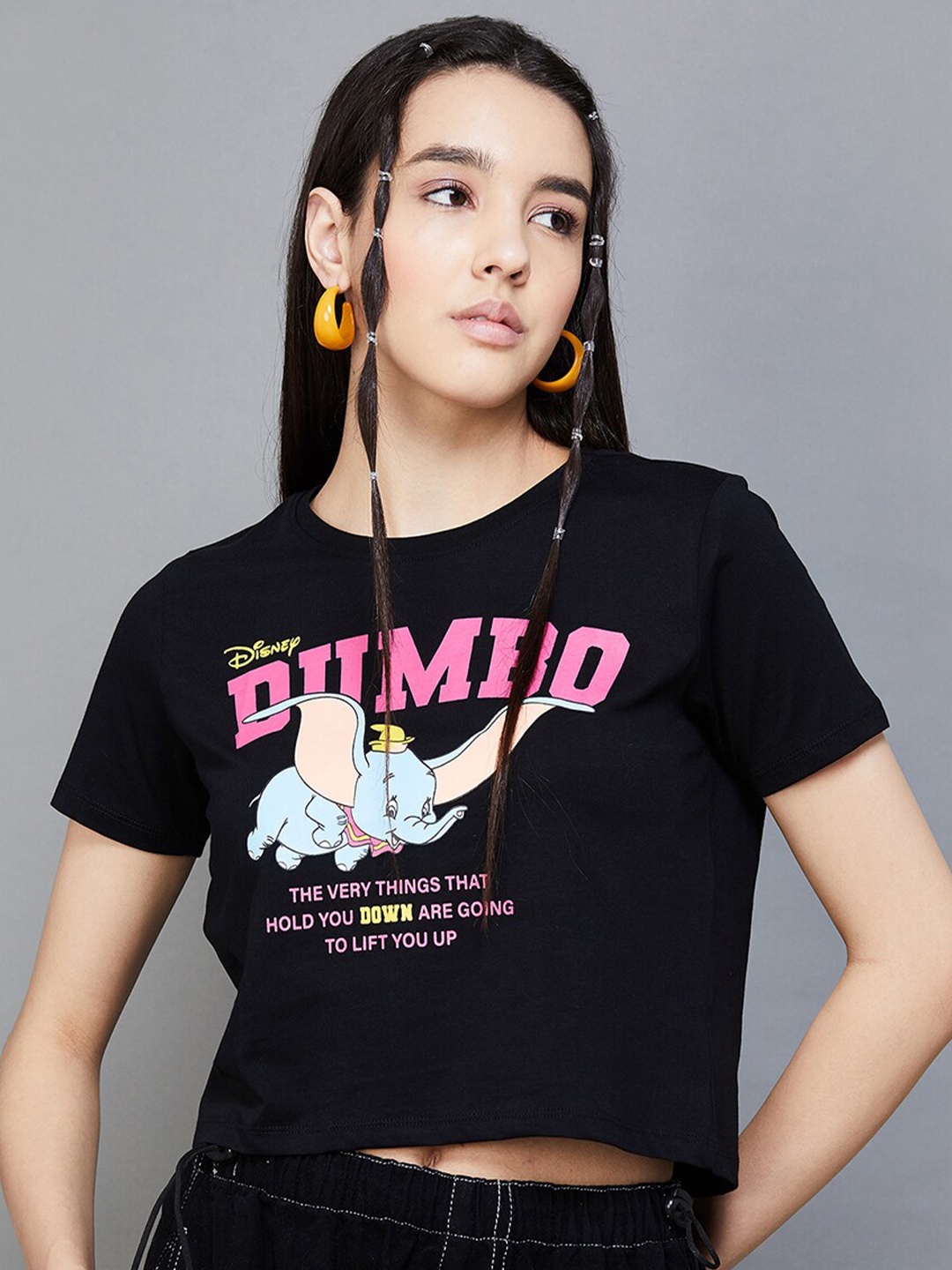 

Ginger by Lifestyle Dumbo Printed Pure Cotton T-Shirt, Black