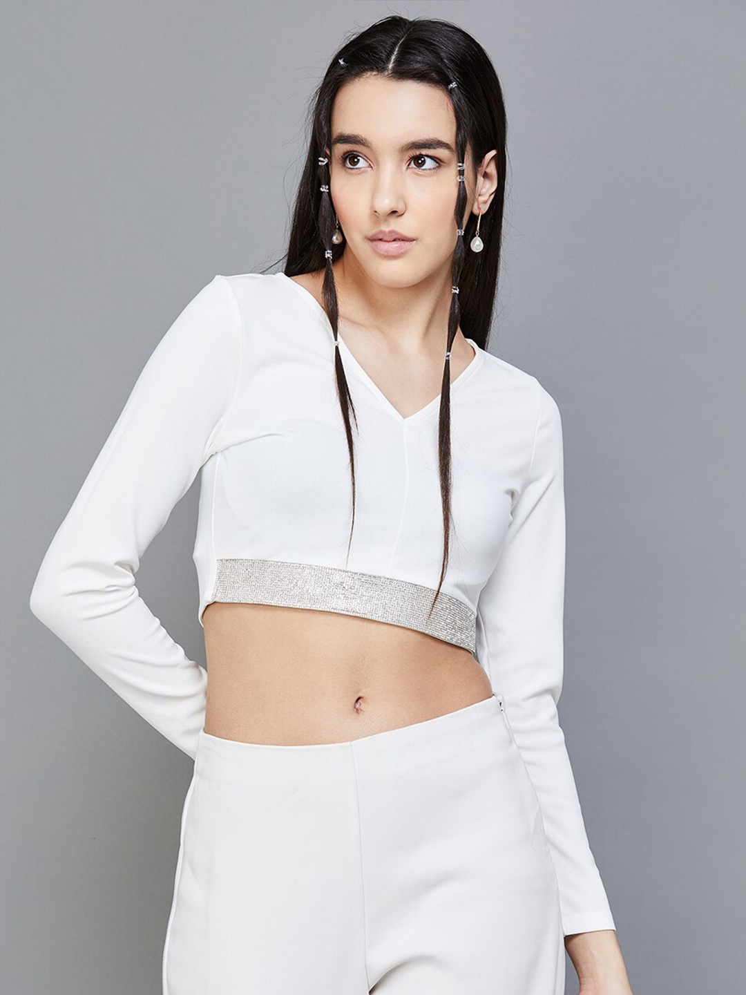 

Ginger by Lifestyle V-Neck Crop Top, White