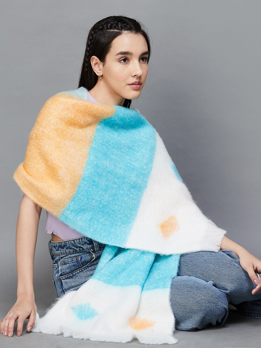 

Ginger by Lifestyle Women Colourblocked Stole, White