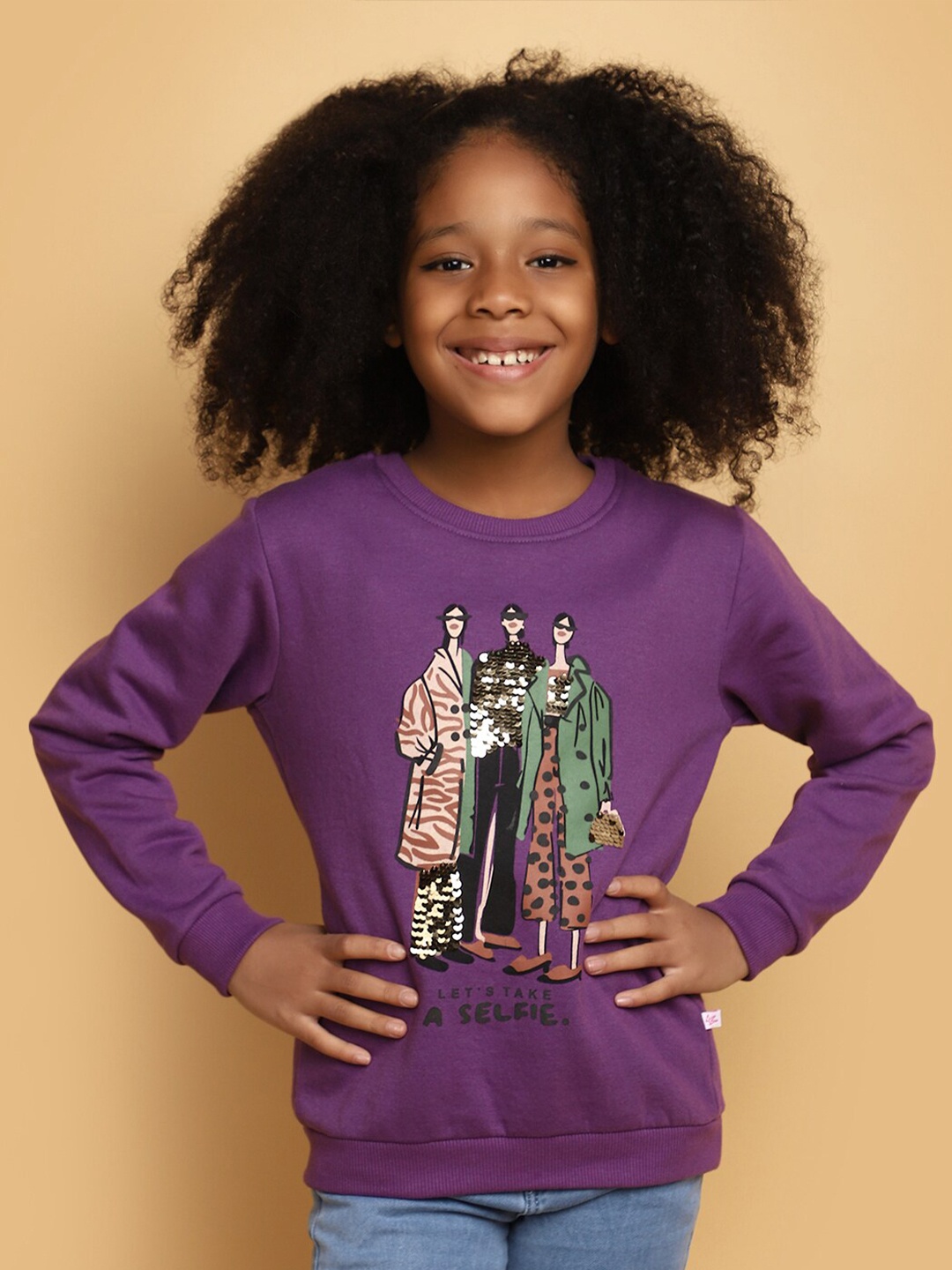 

V-Mart Girls Graphic Printed Round Neck Pullover Sweatshirt, Purple