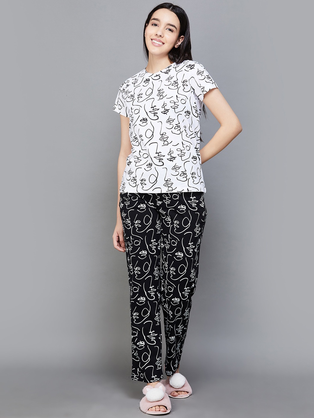 

Ginger by Lifestyle Graphic Printed Pure Cotton T-shirt With Pyjama, White