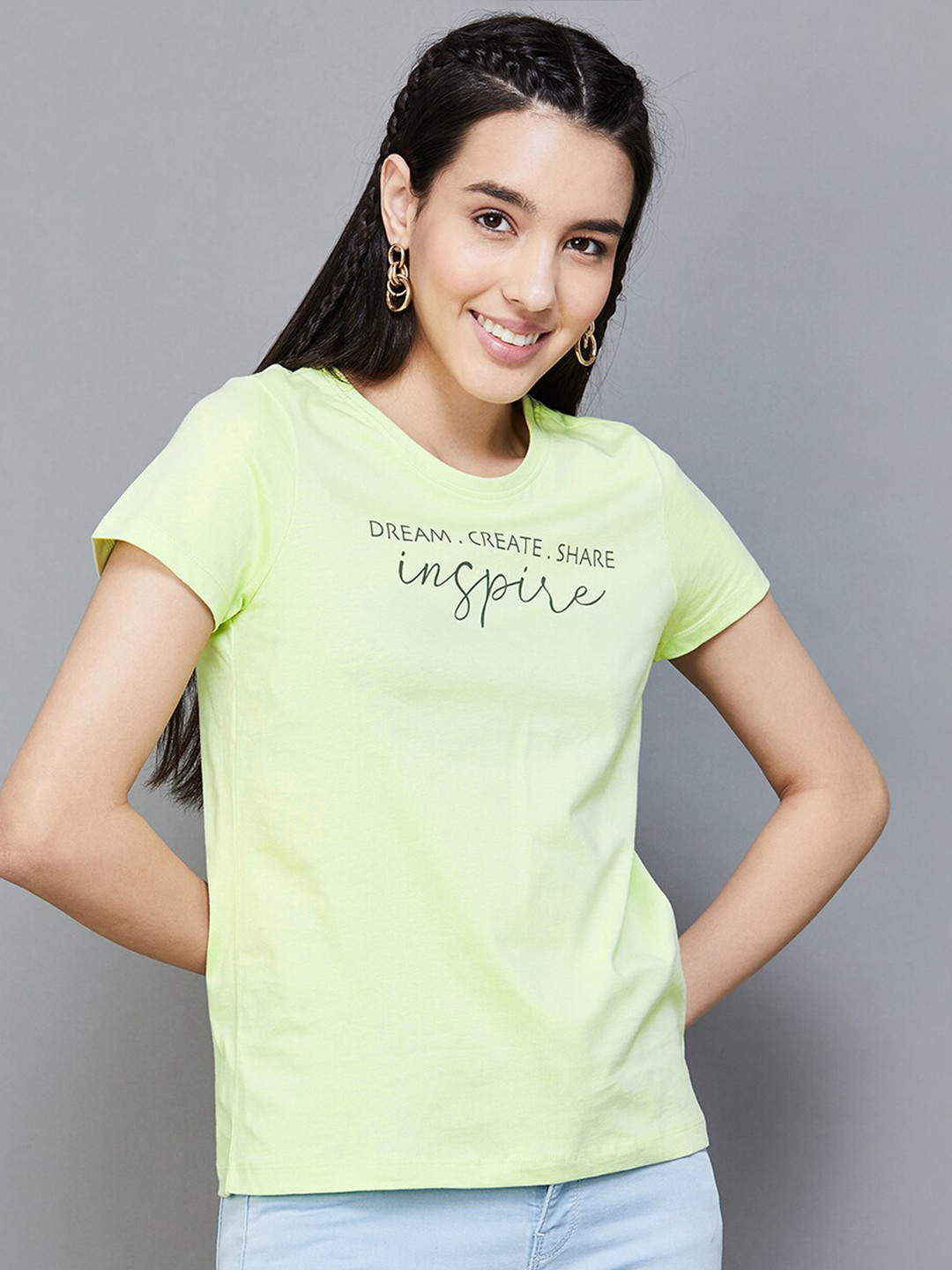 

Fame Forever by Lifestyle Typography Printed Cotton Regular Fit Tshirt, Yellow