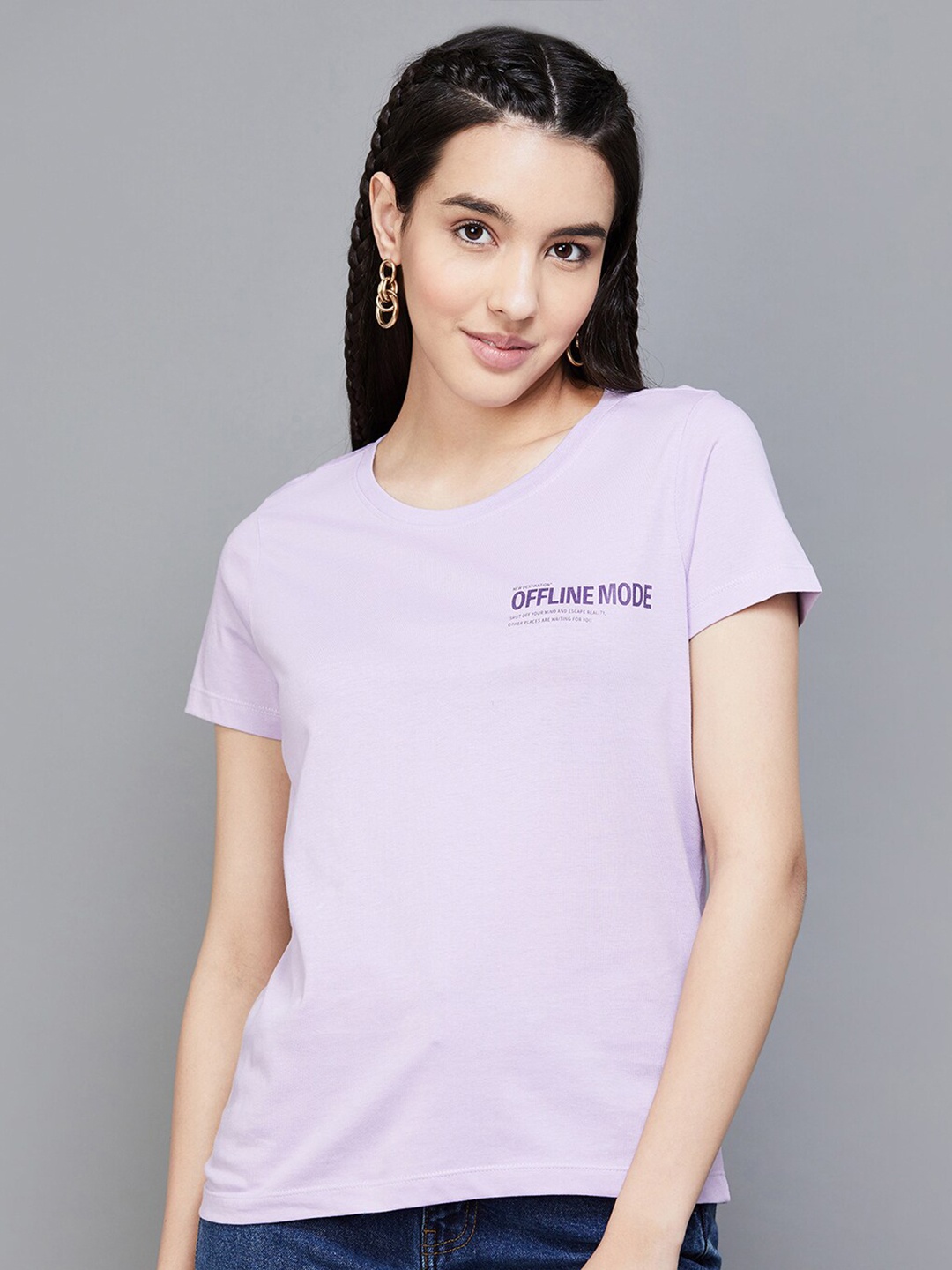 

Fame Forever by Lifestyle Typography Printed Cotton Regular Fit Tshirt, Lavender