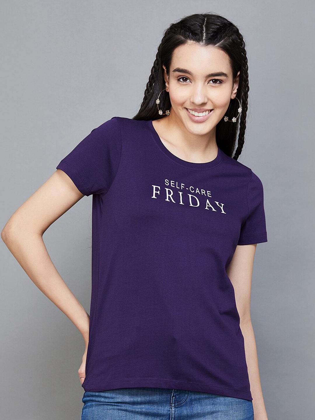 

Fame Forever by Lifestyle Typography Printed Cotton Regular Fit Tshirt, Purple