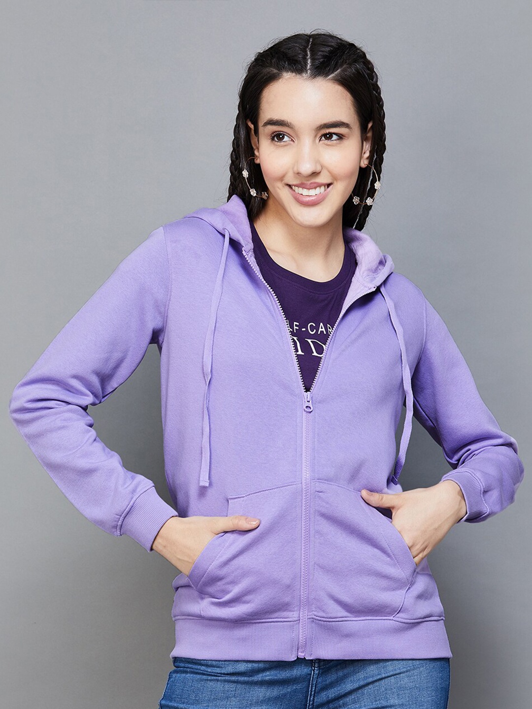 

Fame Forever by Lifestyle Hooded Cotton Front-Open Pullover, Lavender