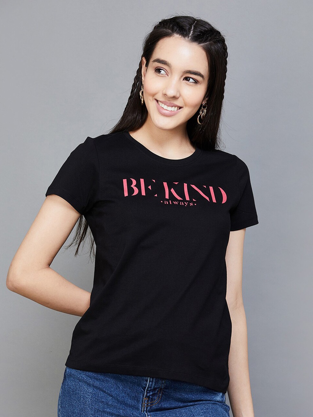 

Fame Forever by Lifestyle Typography Printed Cotton Regular Fit Tshirt, Black