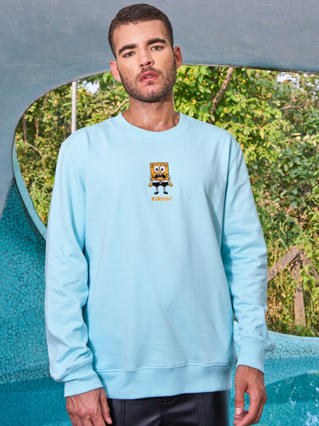 Bonkers Corner Blue SpongeBob Embroidered Oversized Cotton Sweatshirt