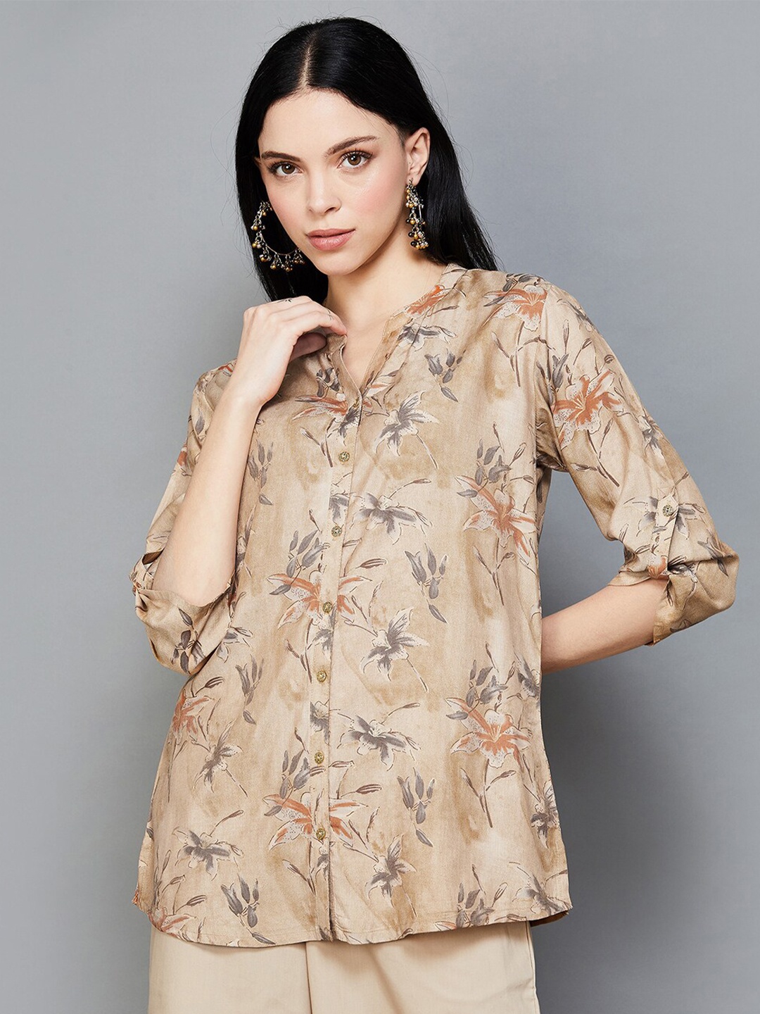 

Melange by Lifestyle Floral Printed Casual Shirt, Beige
