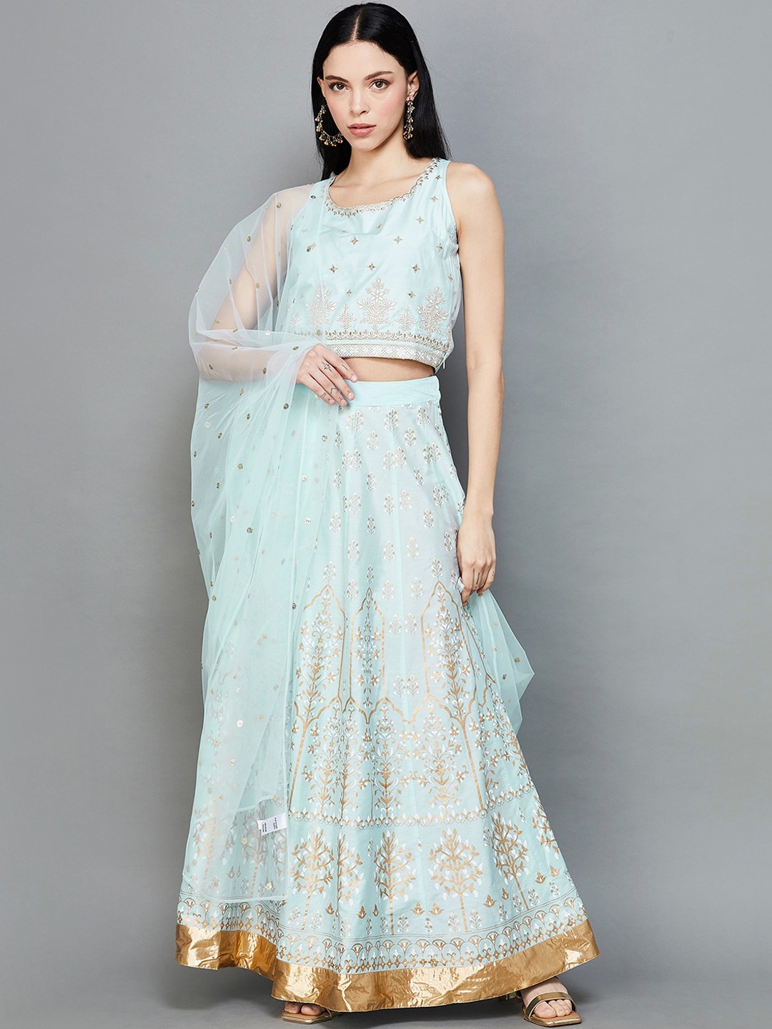 

Melange by Lifestyle Embroidered Ready To Wear Lehenga & Blouse With Dupatta, Blue