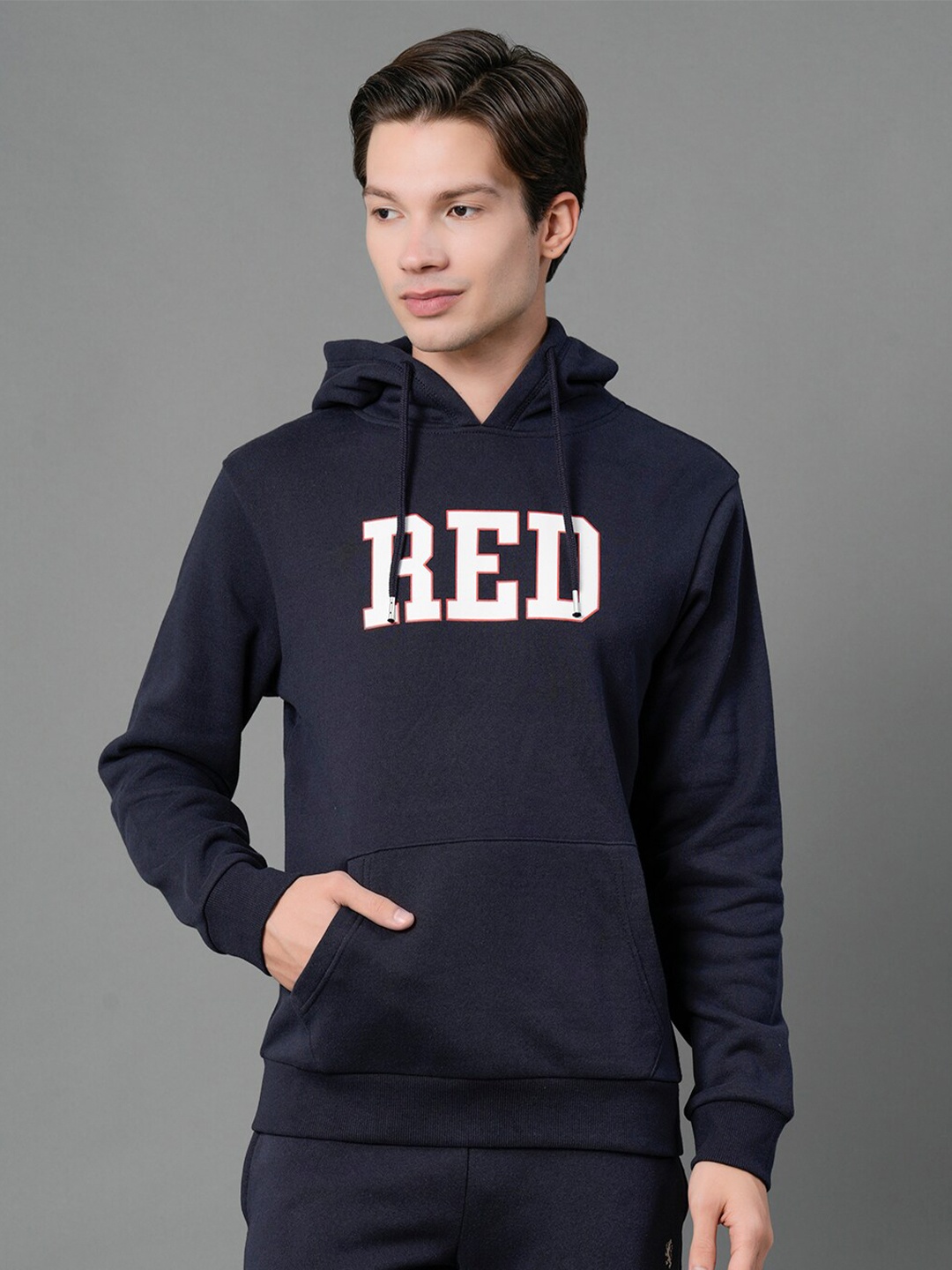 

Red Tape Typography Printed Hooded Pullover, Navy blue
