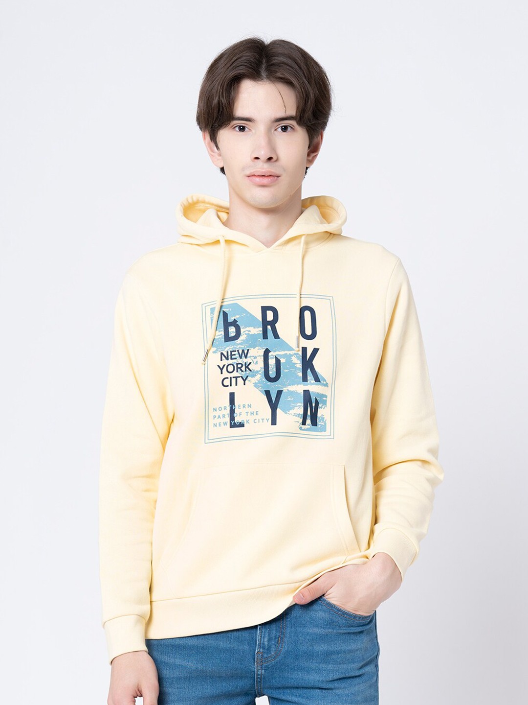 

Red Tape Typography Printed Hooded Pullover, Yellow