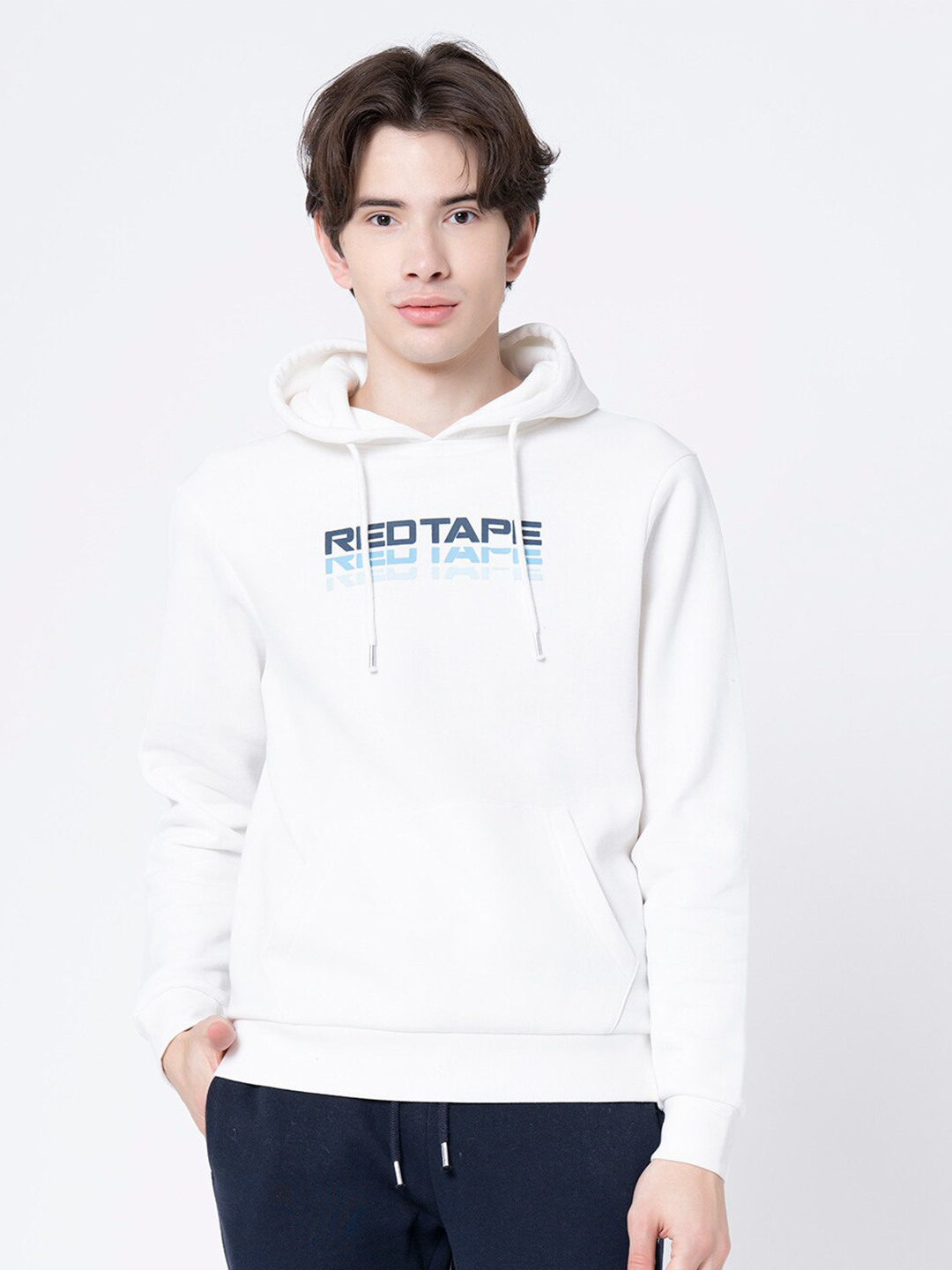 

Red Tape Typography Printed Hooded Pullover, Off white