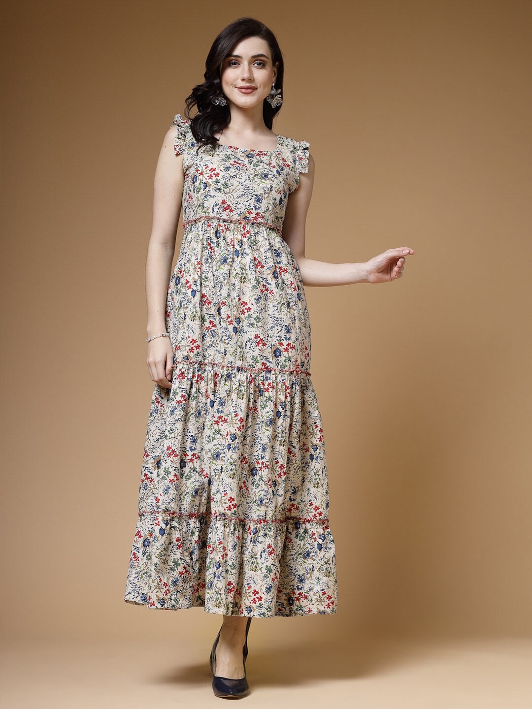 

Indibelle Floral Printed Maxi Dress, Off white