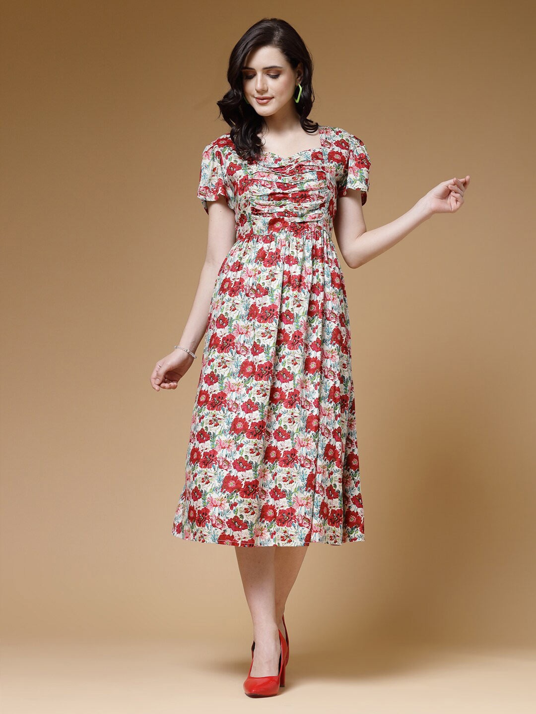 

Indibelle Floral Printed Fit & Flare Midi Dress, Multi