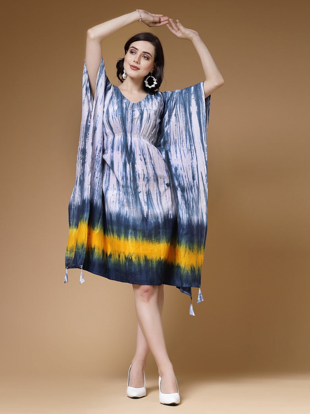 

Indibelle Tie & Dye Kaftan Cotton Holi Dress, Blue