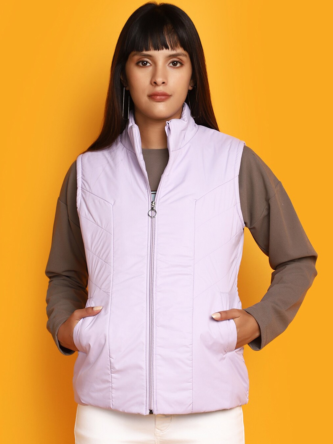 

V-Mart Lightweight Mock Collar Cotton Padded Jacket, Lavender