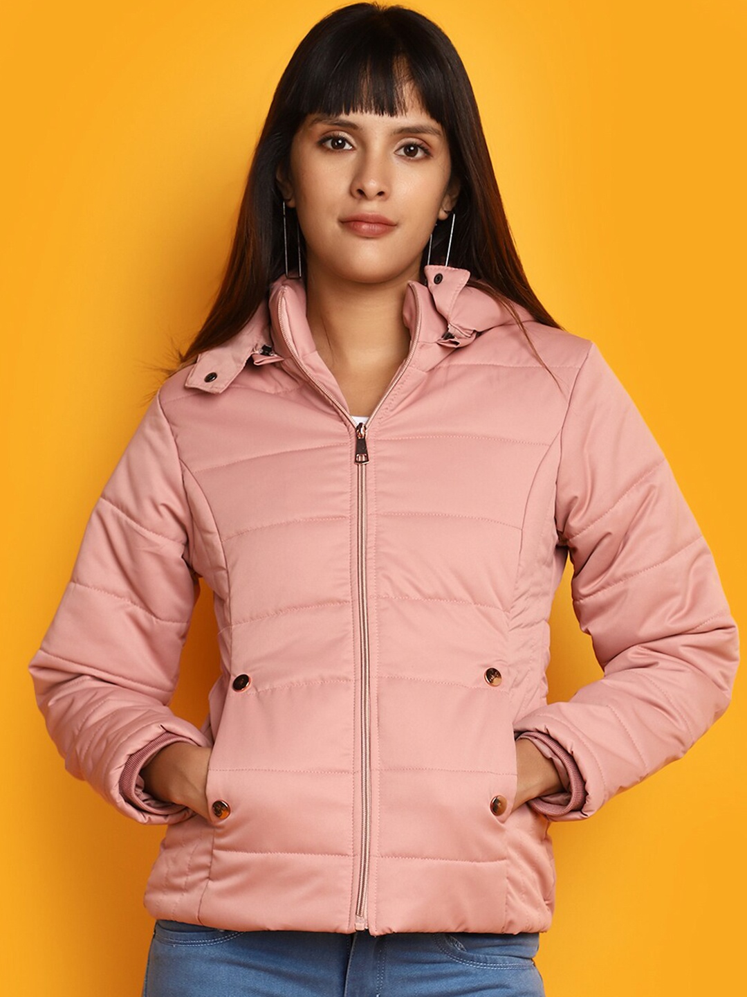 

V-Mart Faux Fur Trim Lightweight Hooded Cotton Padded Jacket, Pink