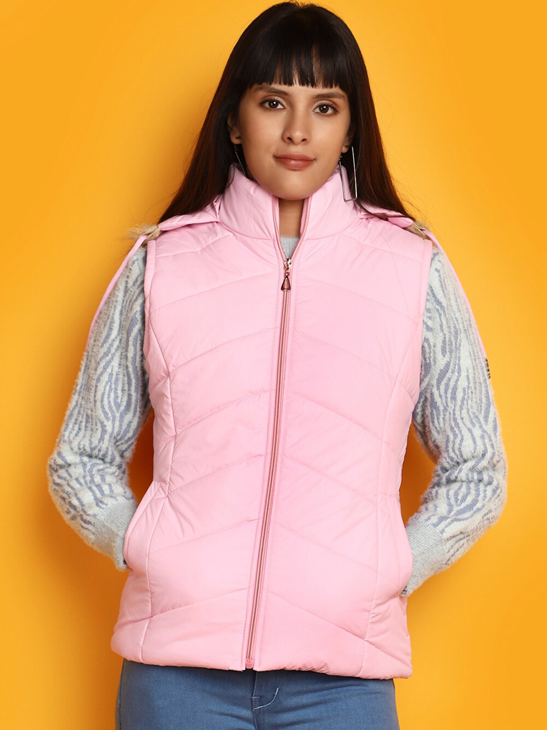 

V-Mart Lightweight Mock Collar Cotton Padded Jacket, Pink