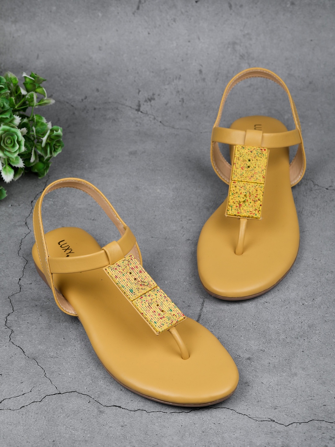 

Luxyfeel Embellished T-Strap Flats, Yellow