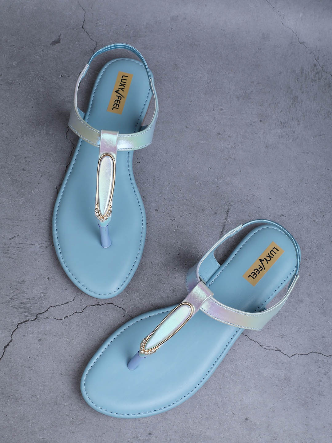 

Luxyfeel Embellished T-Strap Flats, Blue