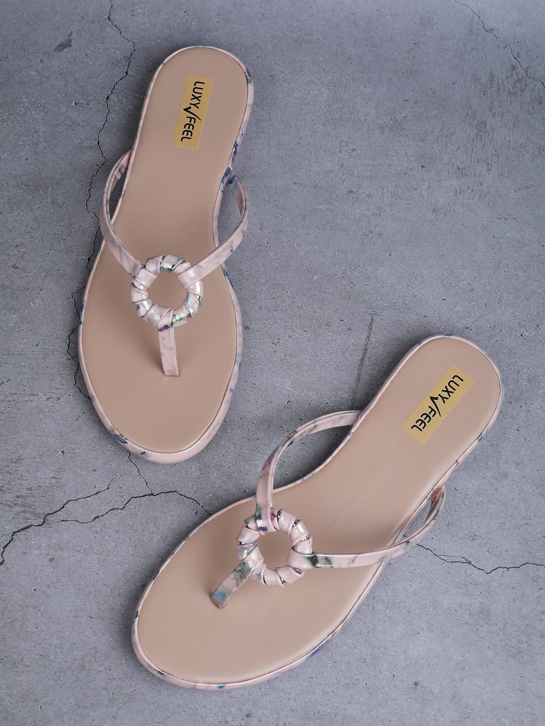 

Luxyfeel Printed Strappy Open Toe Flats, Pink