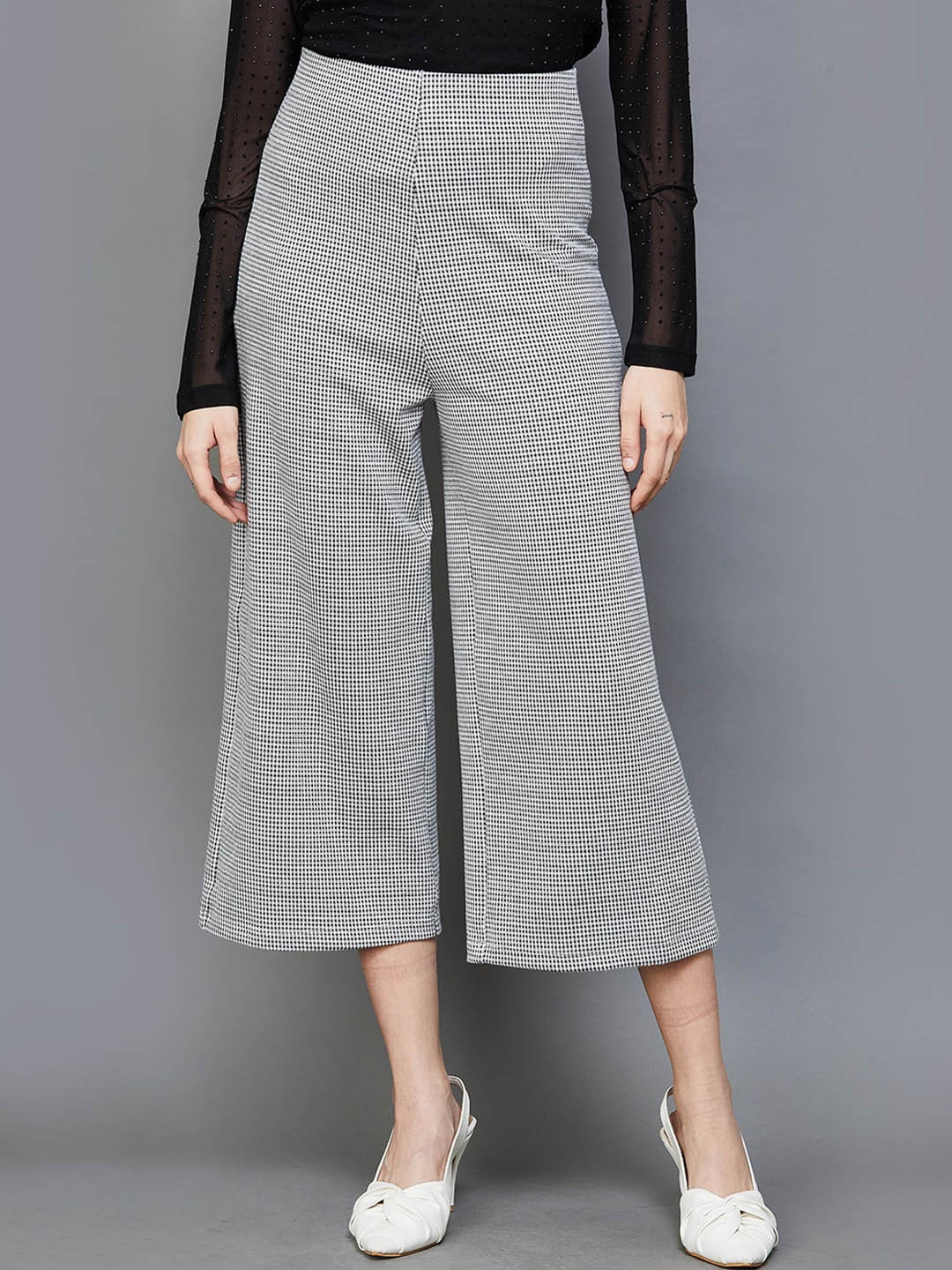 

CODE by Lifestyle Women Checked Culottes, Grey