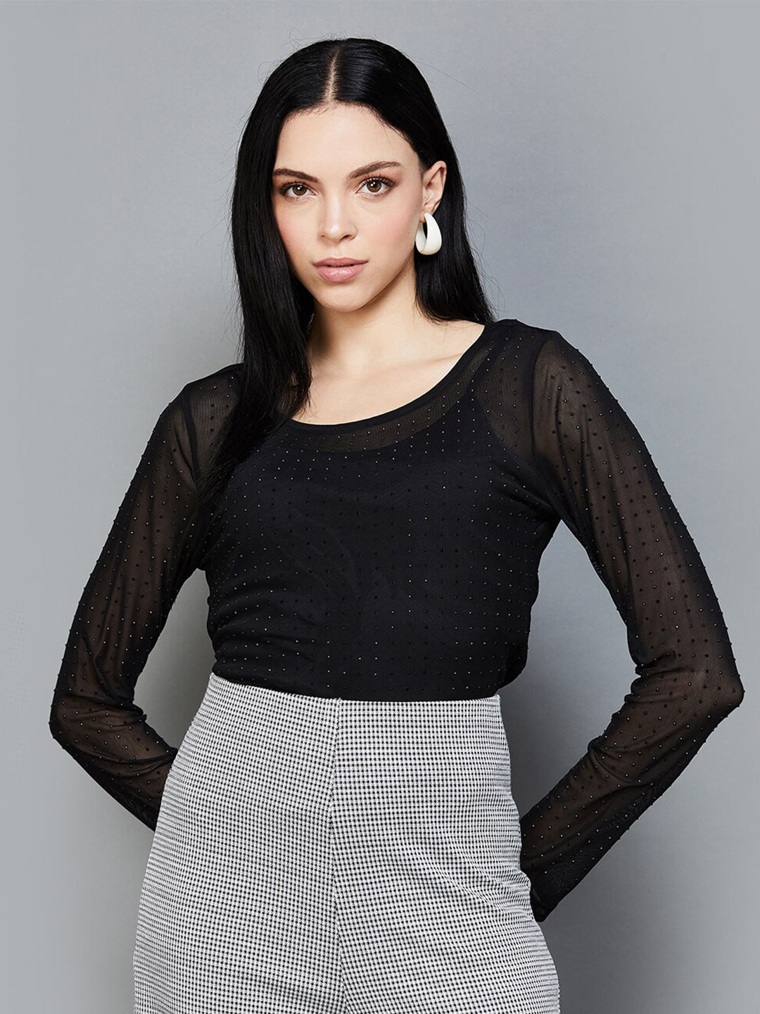 

CODE by Lifestyle Embellished Long Sleeves Top, Black