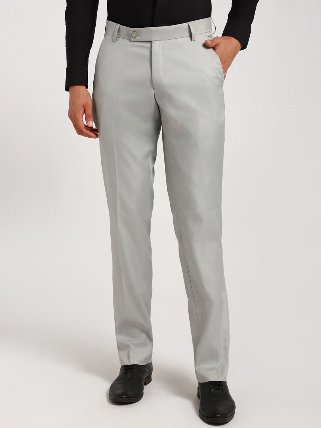 

Dennis Lingo Men Grey Tailored Slim Fit Formal Trousers