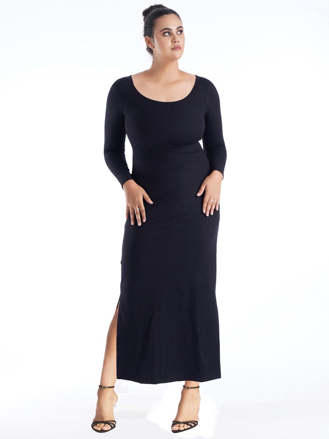 

So What Black Round Neck Bodycon Maxi Dress