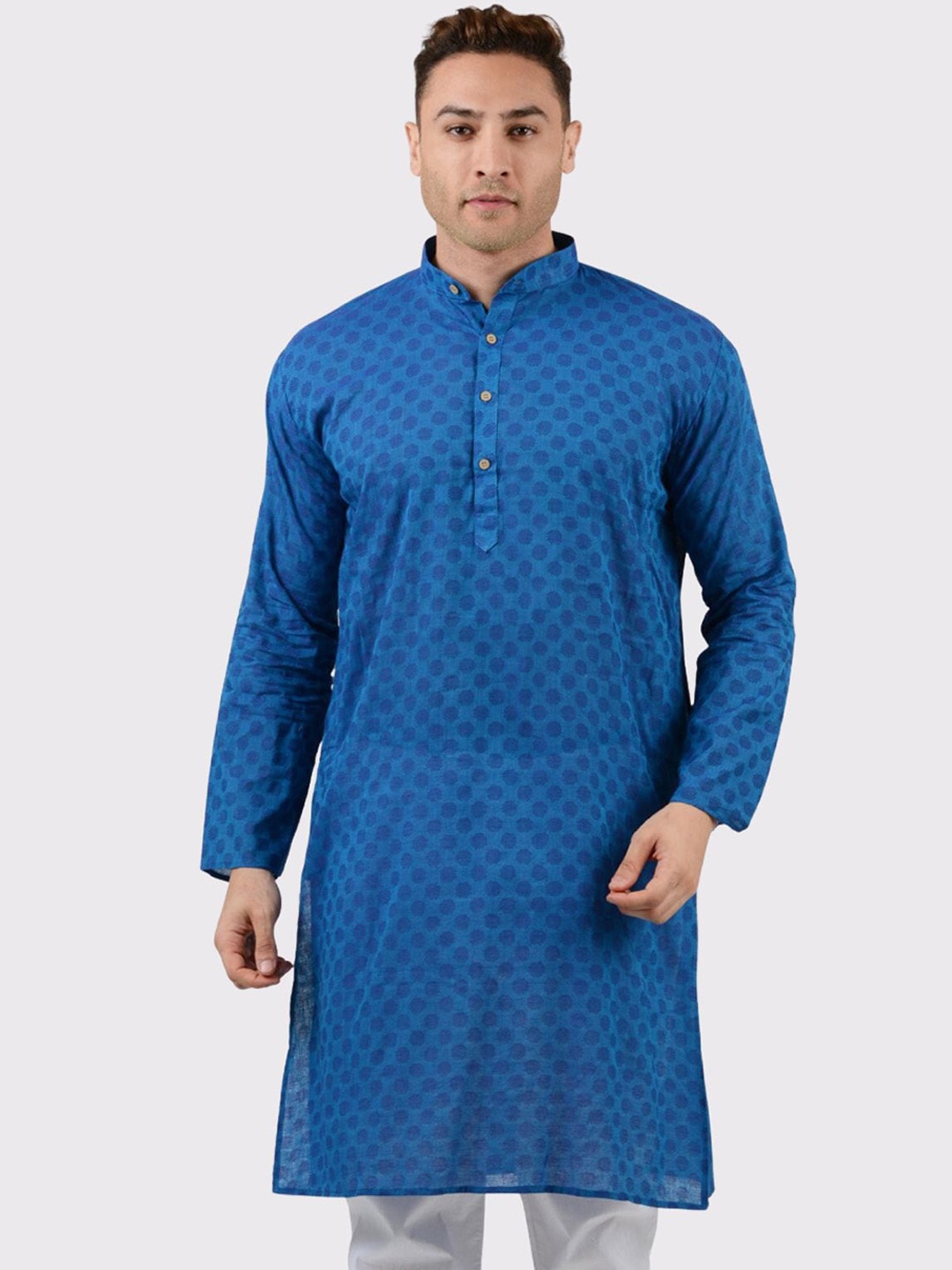 

Maharaja Ethnic Motifs Woven Design Straight Pure Cotton Kurta, Blue