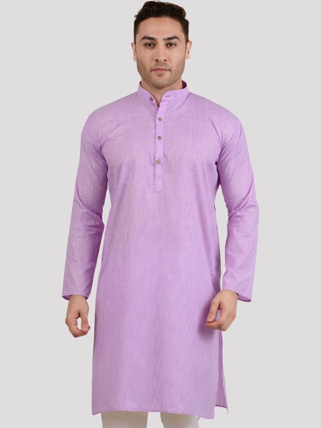 

Maharaja Band Collar Regular Fit Linen Cotton Kurta, Lavender