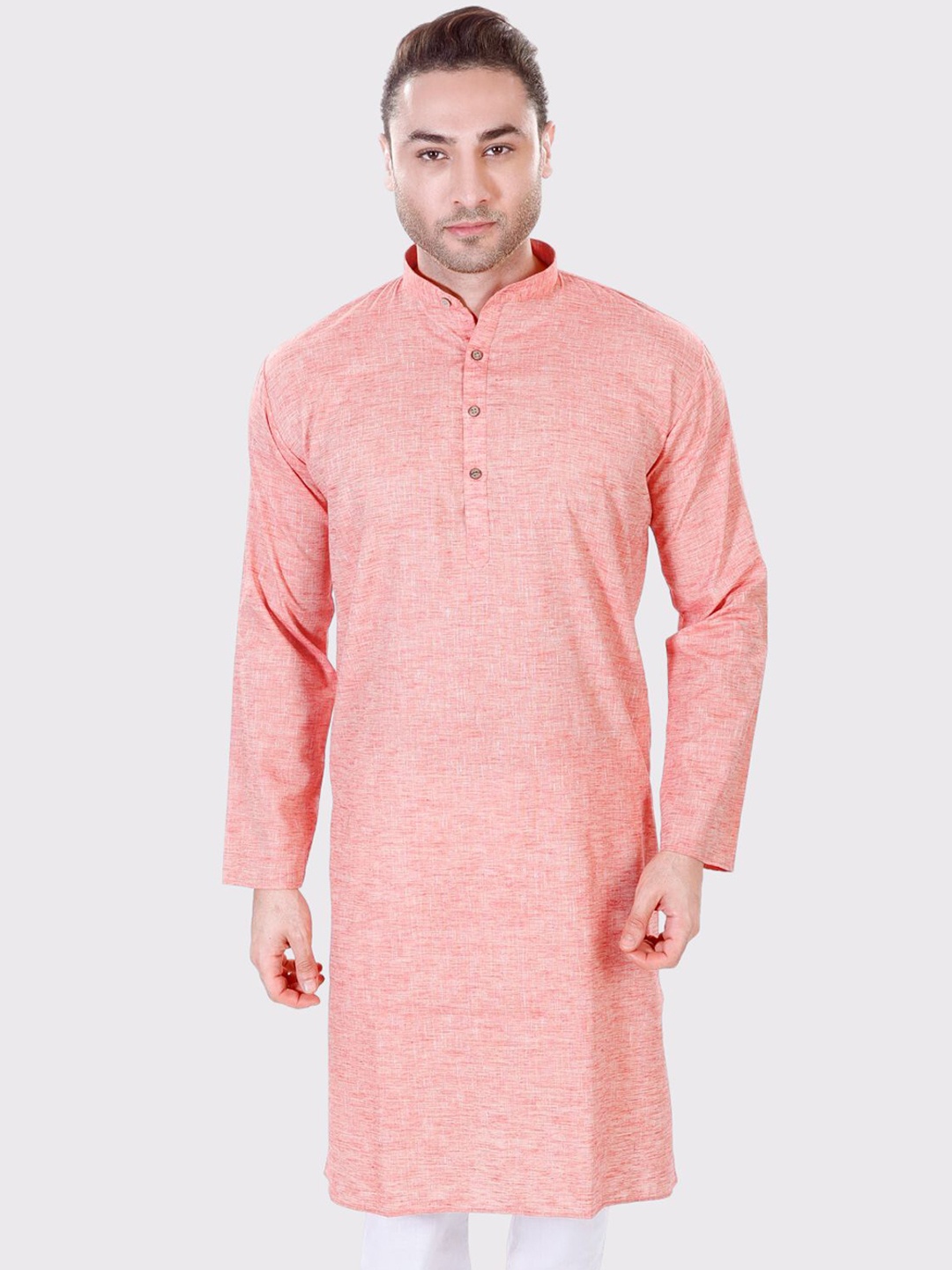 

Maharaja Band Collar Regular Fit Linen Cotton Kurta, Red