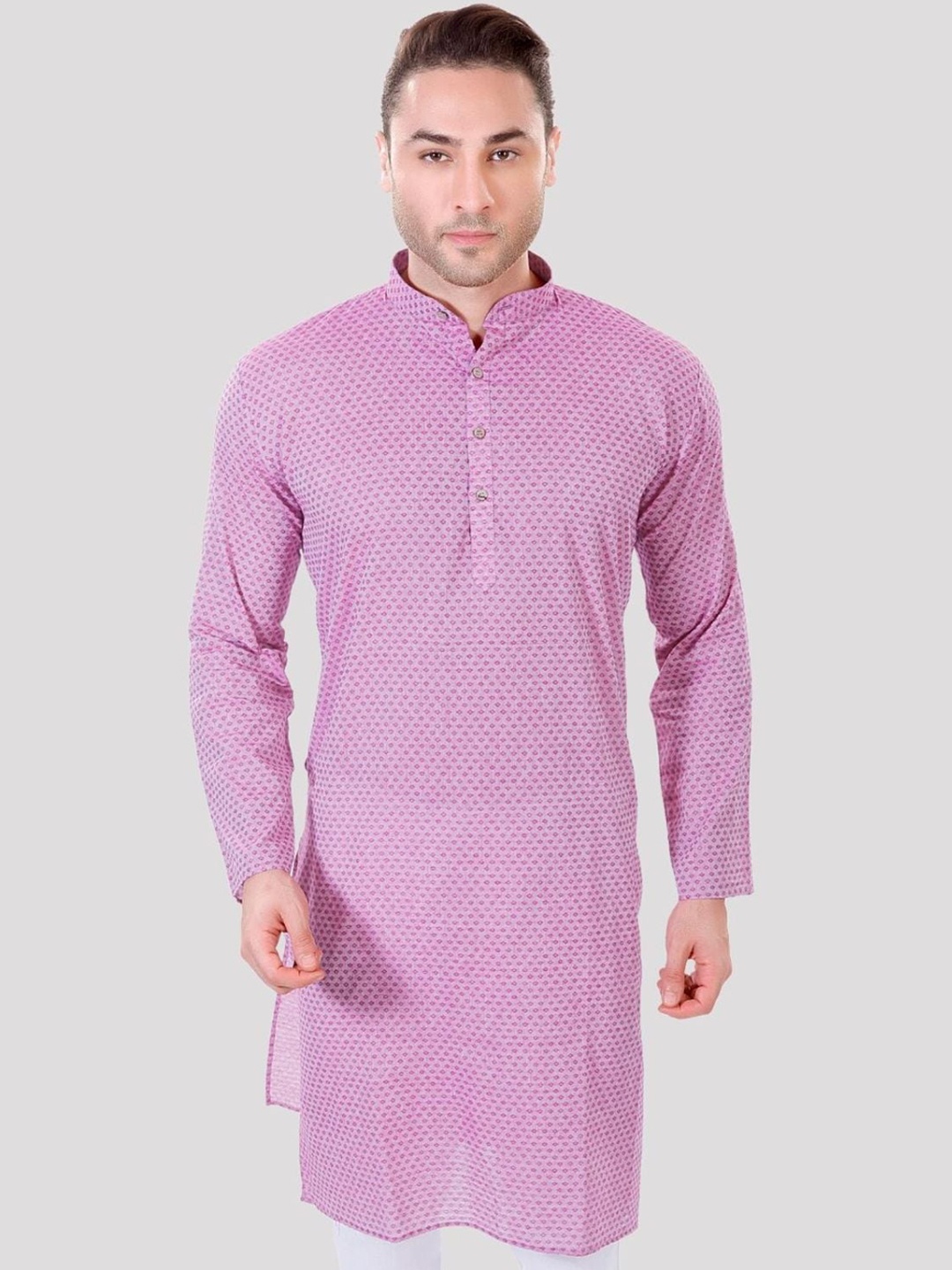 

Maharaja Ethnic Motifs Printed Band Collar Long Sleeve Straight Kurta, Purple