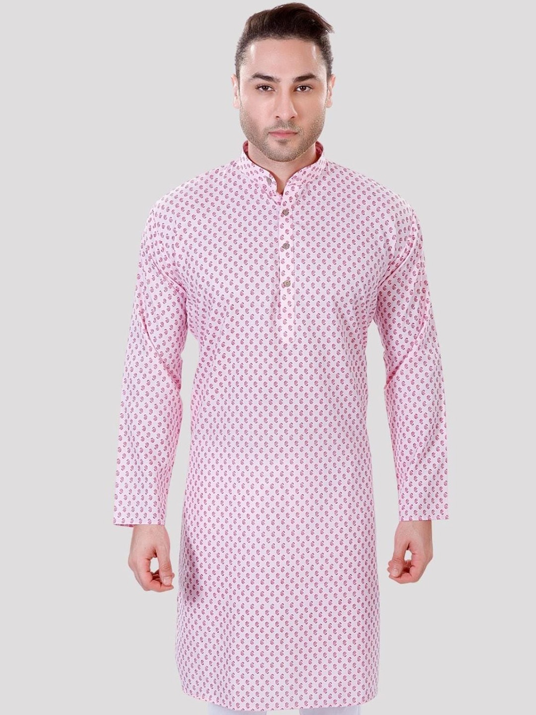 

Maharaja Paisley Printed Mandarin Collar Pure Cotton Straight Kurta, Pink