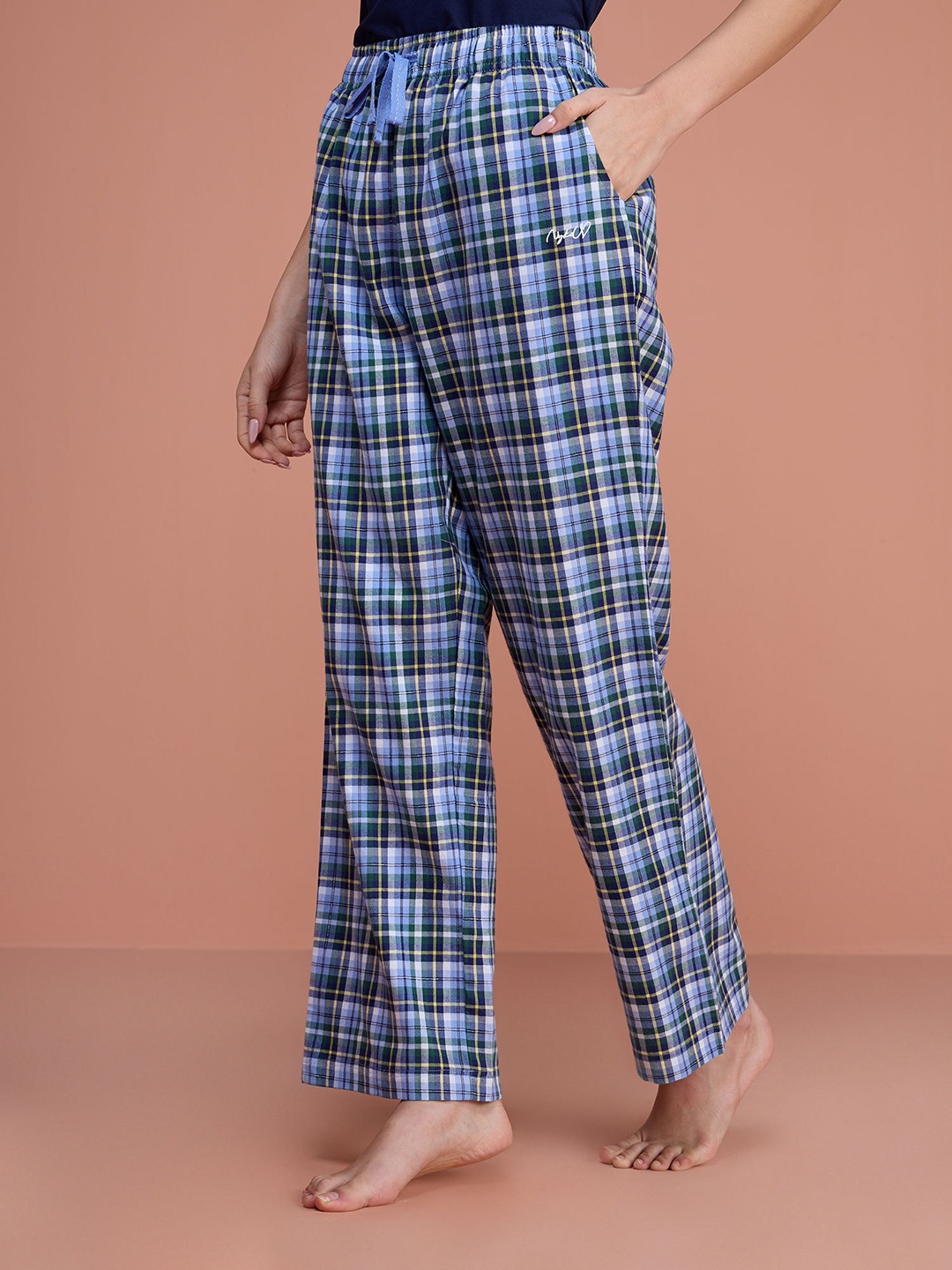 

Nykd Women Cotton Plaid Lounge Pant, Blue