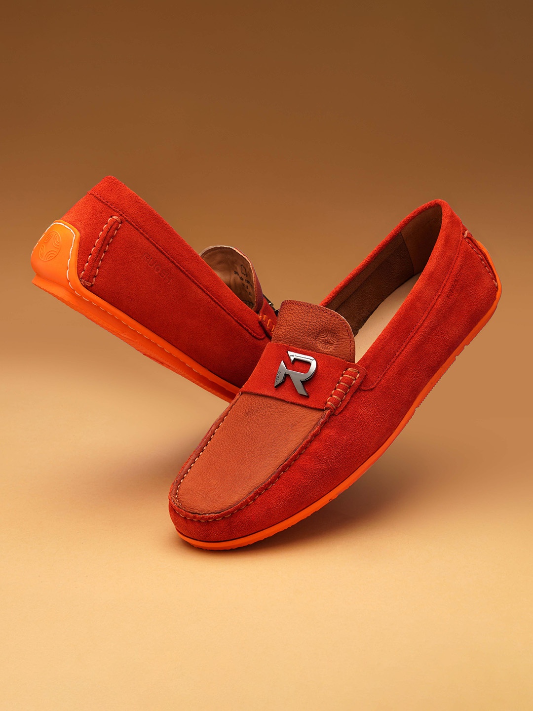 

Ruosh Men Suede Comfort Insole Horsebit Driving Shoes, Orange