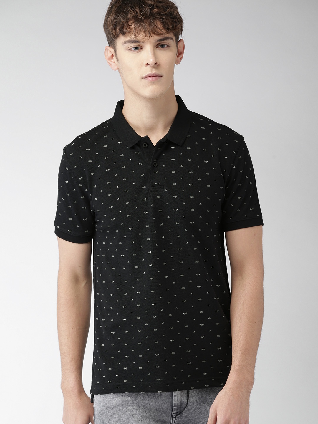 

Levis Men Black Printed Polo Collar Pure Cotton T-shirt