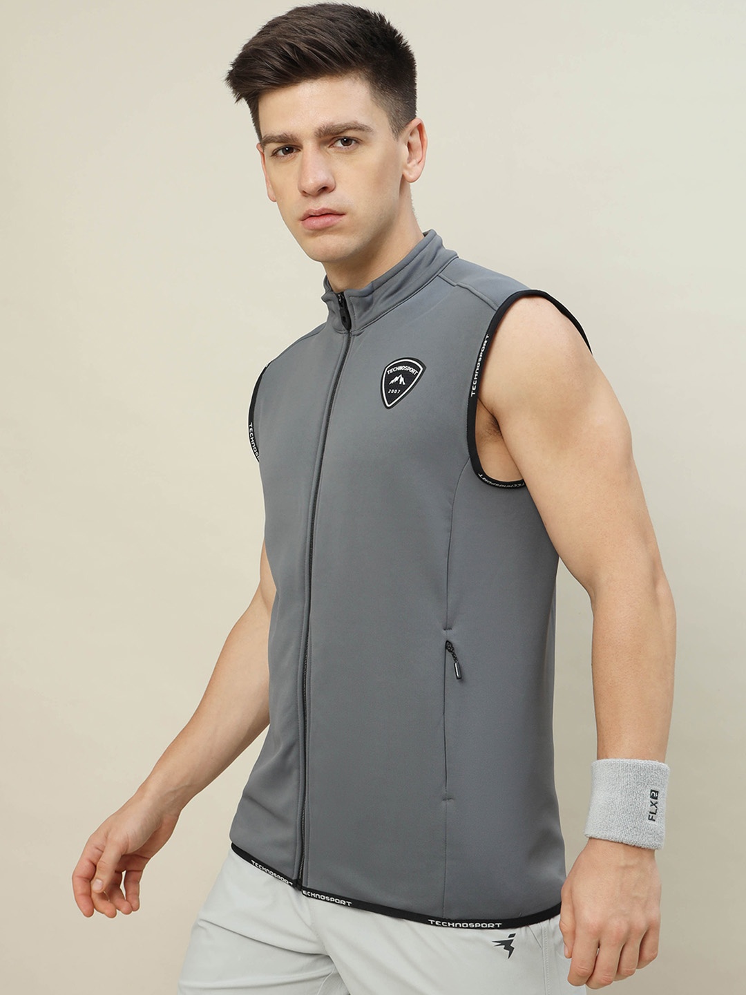 

Technosport Lightweight Antimicrobial Stand Collar Sporty Jacket, Grey