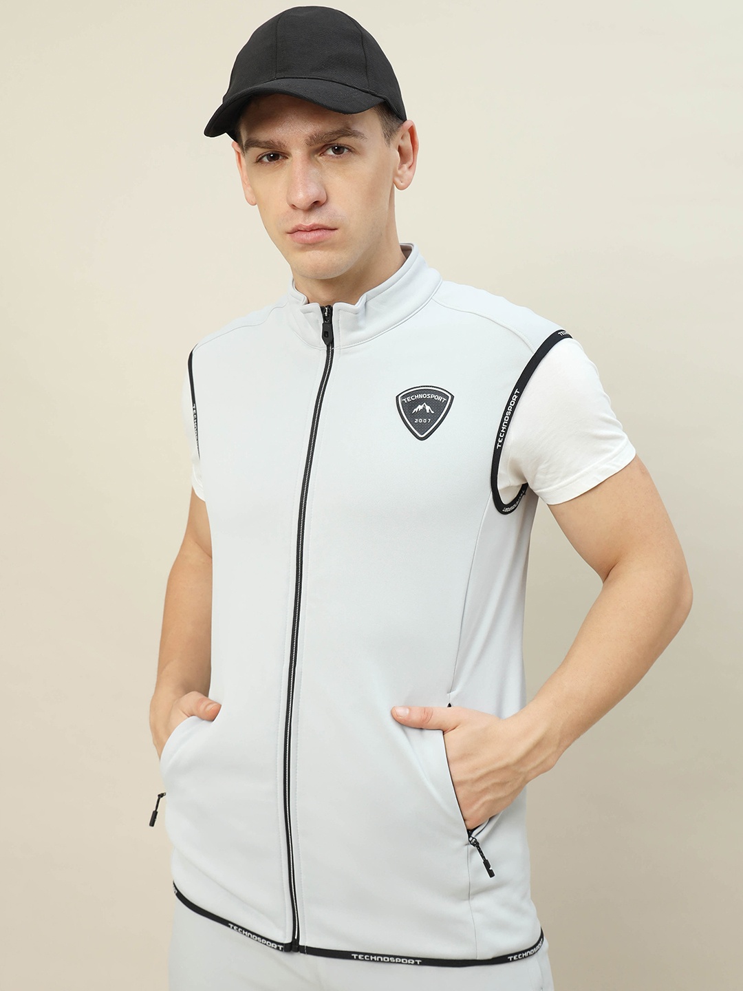 

Technosport Lightweight Antimicrobial Training or Gym Sporty Jacket, Off white