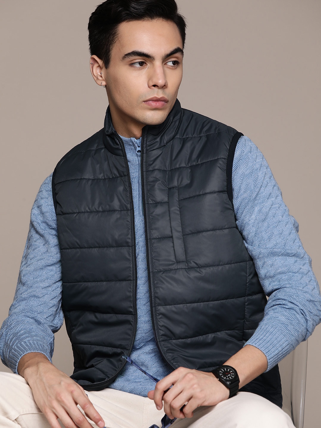 

Roadster Men Lightweight Puffer Jacket, Navy blue