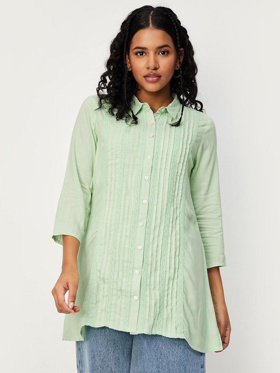 

max Lace Inserts Detail Shirt Collar Tunic, Green
