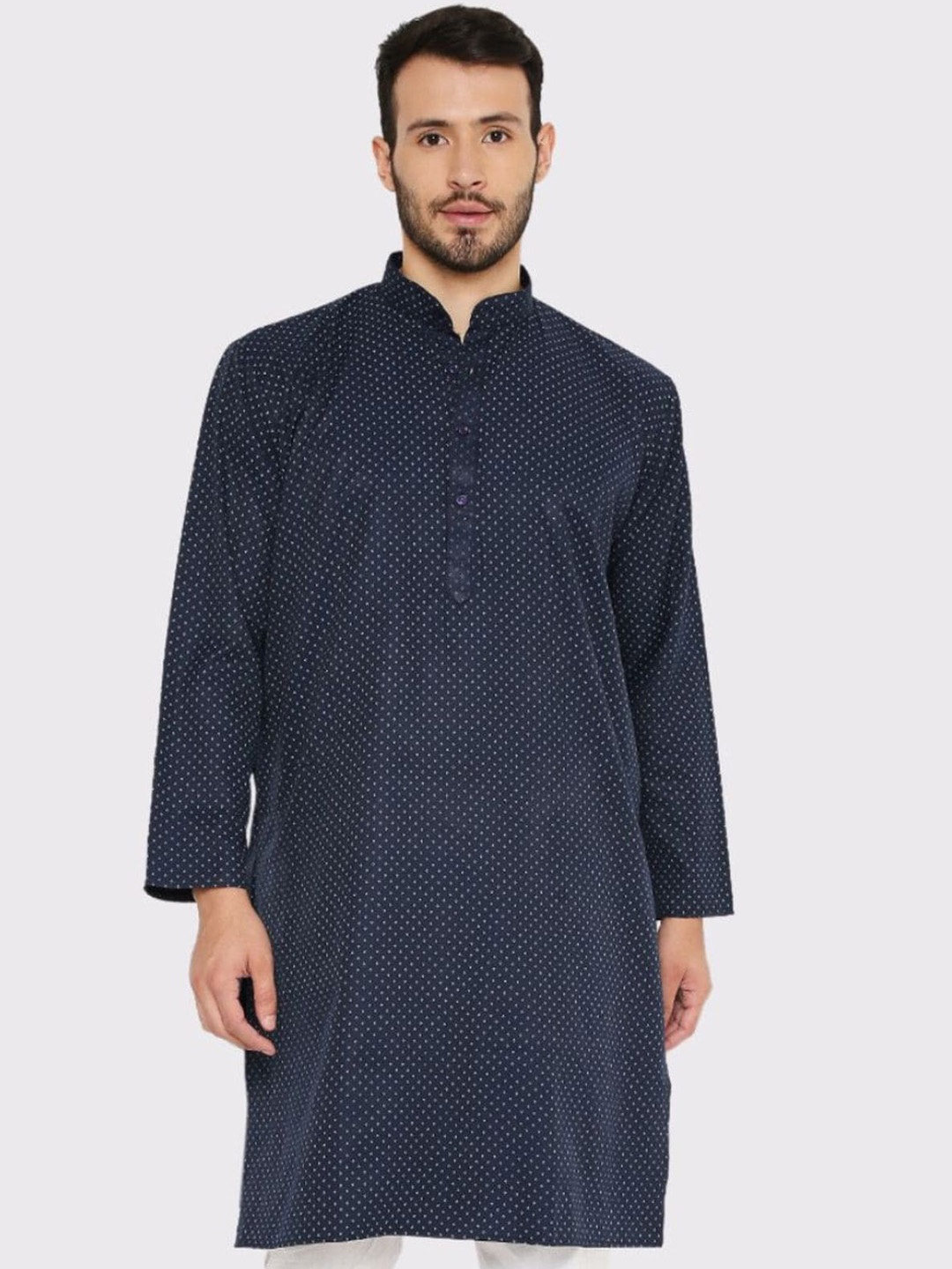 

Maharaja Geometric Printed Mandarin Collar Straight Kurta, Navy blue