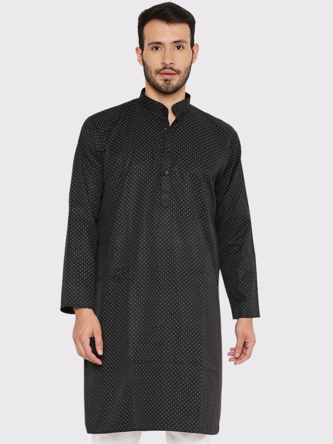 

Maharaja Geometric Printed Mandarin Collar Kurta, Black