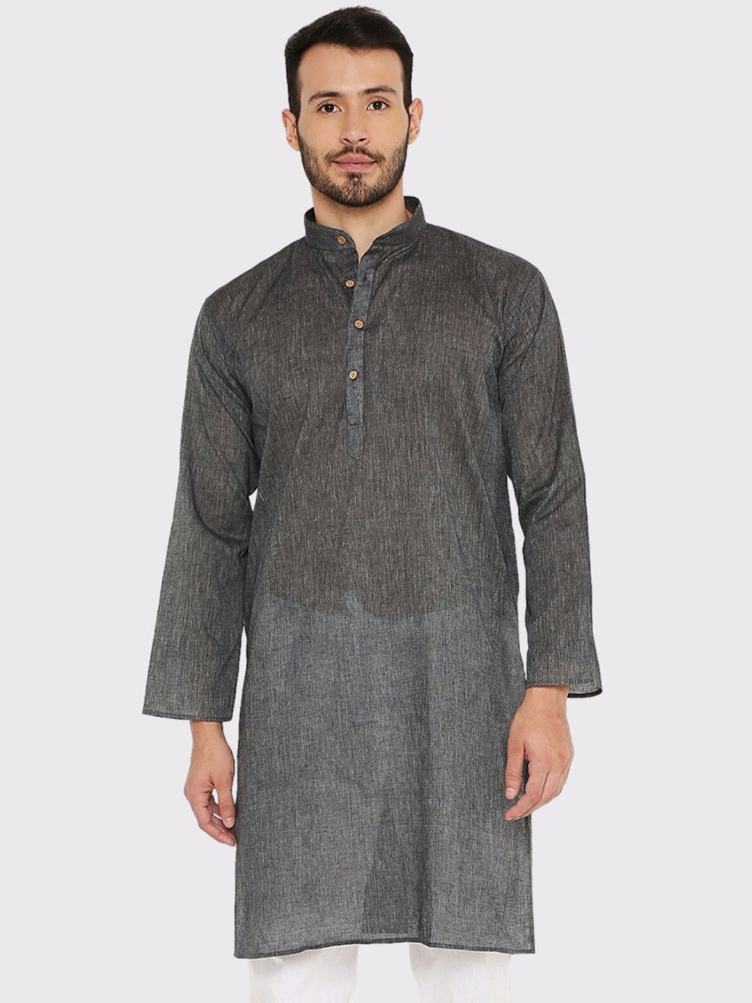 

Maharaja Mandarin Collar Cotton Kurta, Black