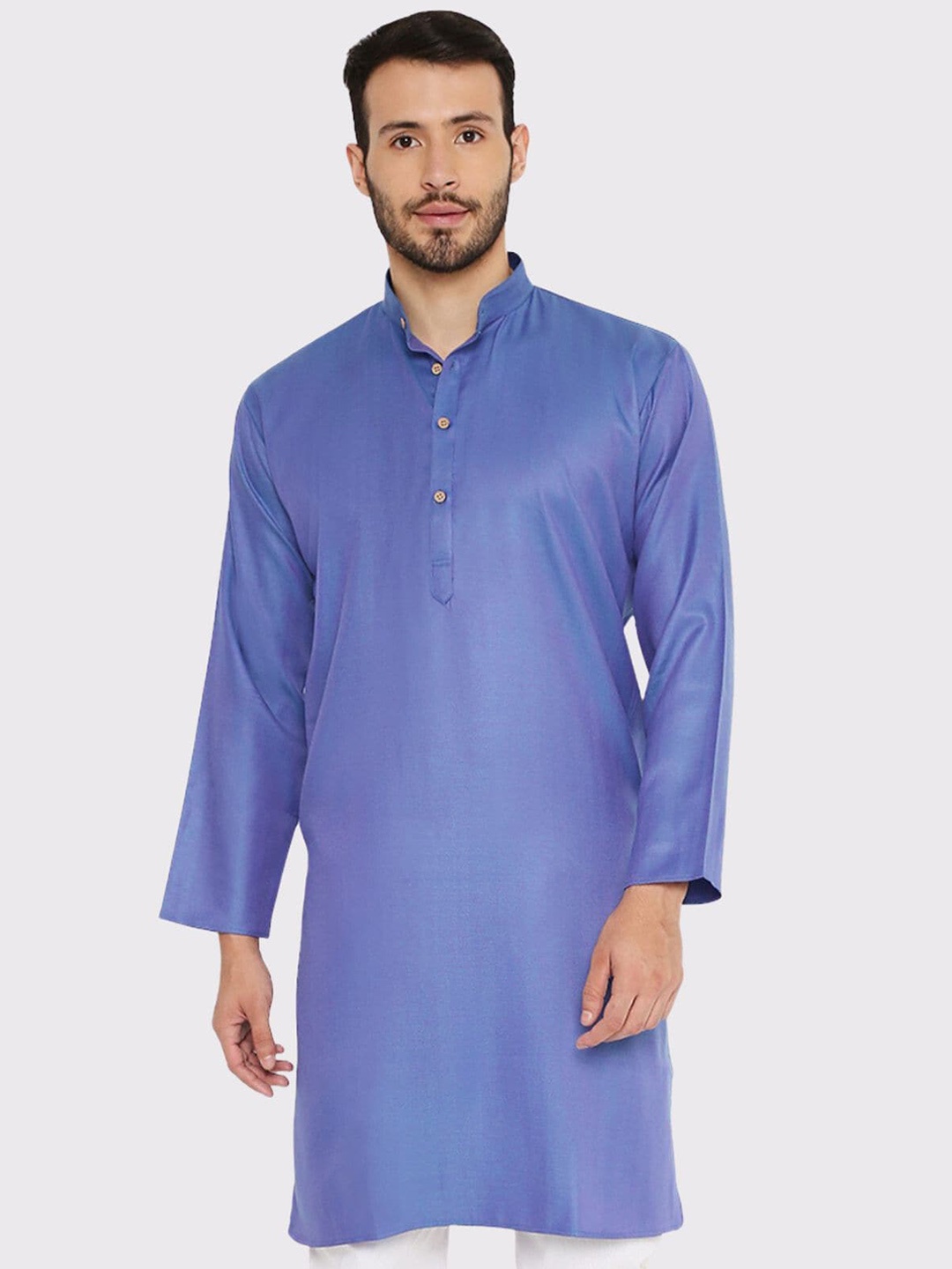 

Maharaja Mandarin Collar Regular Linen Kurta, Blue