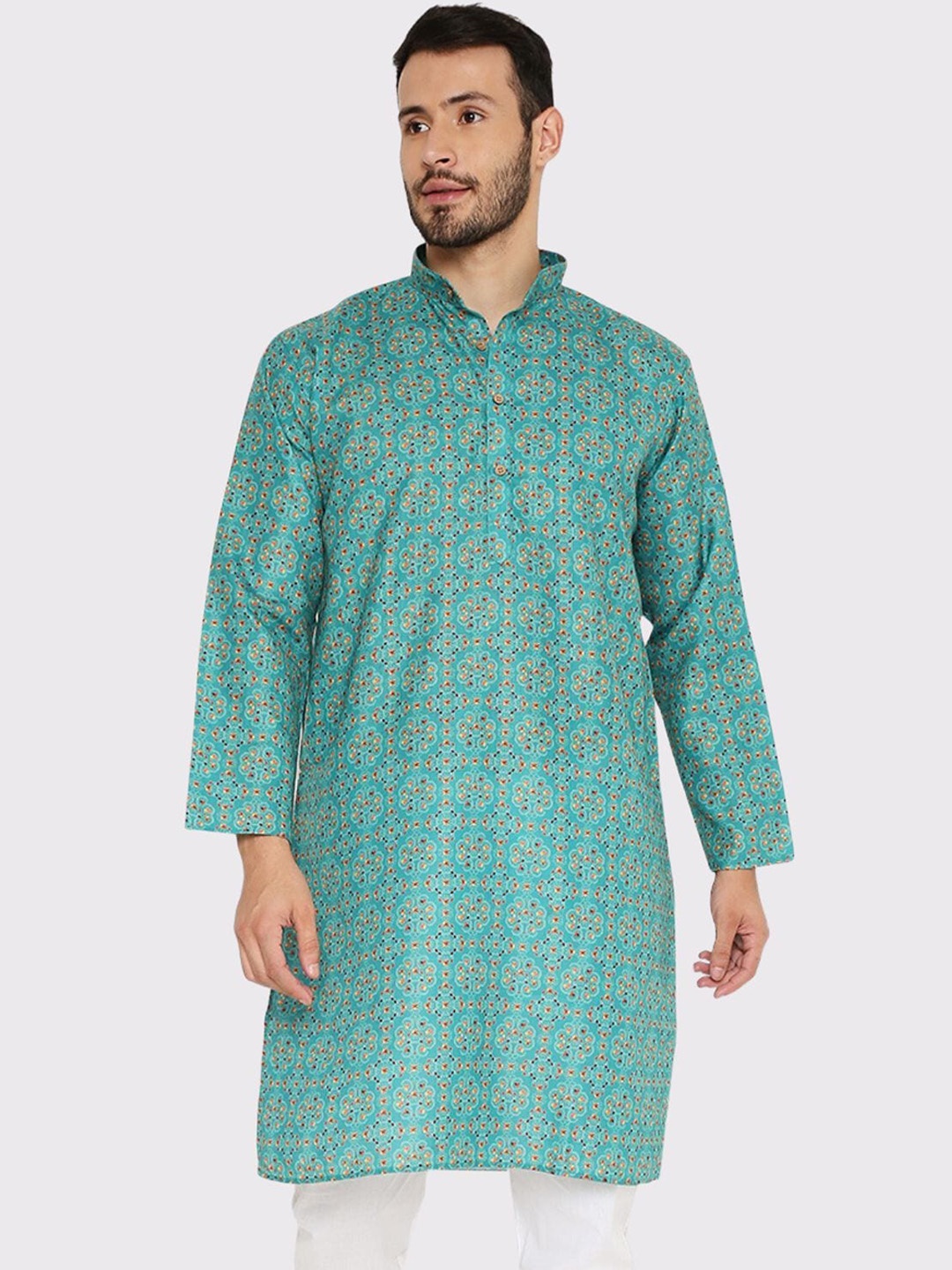 

Maharaja Ethnic Motifs Printed Linen Cotton Kurta, Green