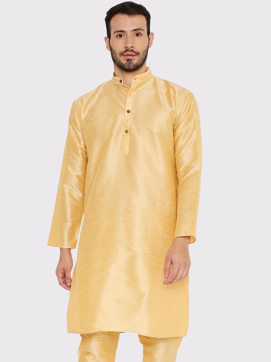 

Maharaja Mandarin Collar Dupion Silk Straight Kurta, Beige