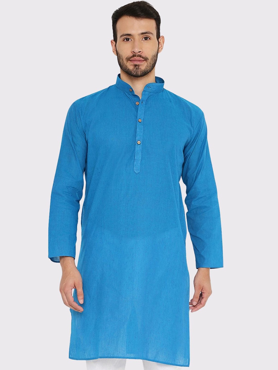 

Maharaja Band Collar Cotton Kurta, Blue