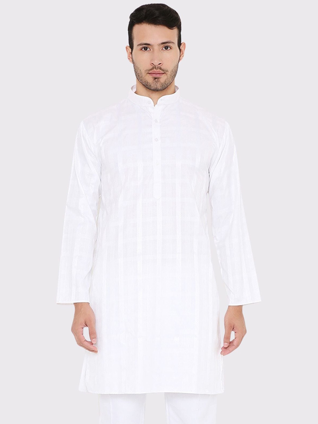 

Maharaja Checked Woven Design Mandarin Collar Straight Kurta, White