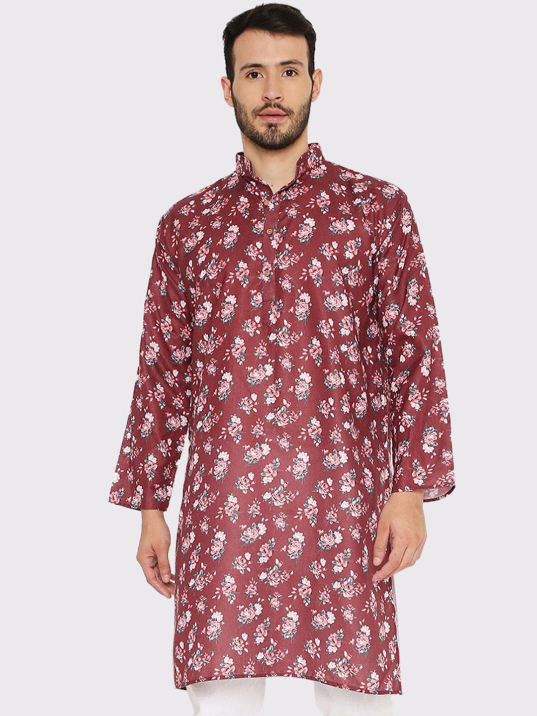 

Maharaja Floral Printed Regular Cotton Linen Kurta, Maroon